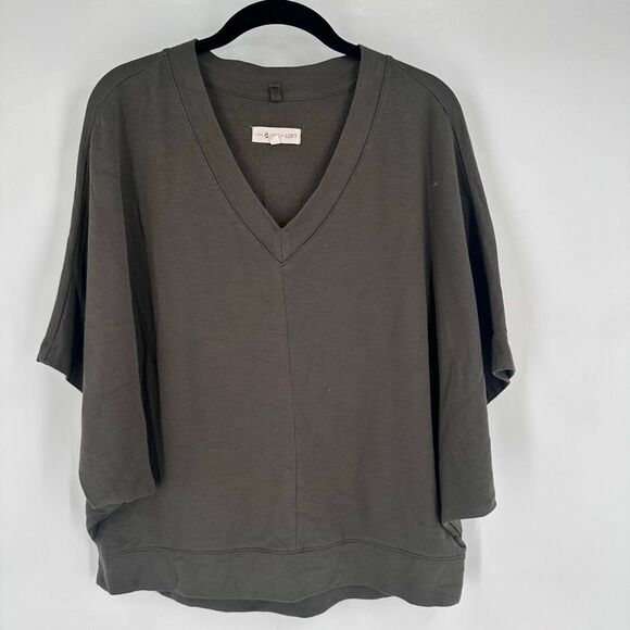 Lou & Grey Signature soft Wetland Green V-Neck Poncho Sweater Knit Top Size XS - Picture 3 of 12